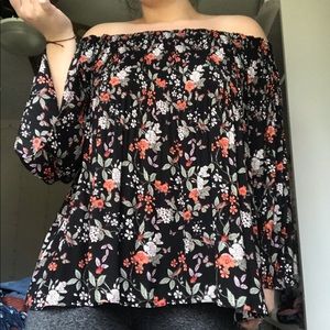 Black off the shoulder floral blouse